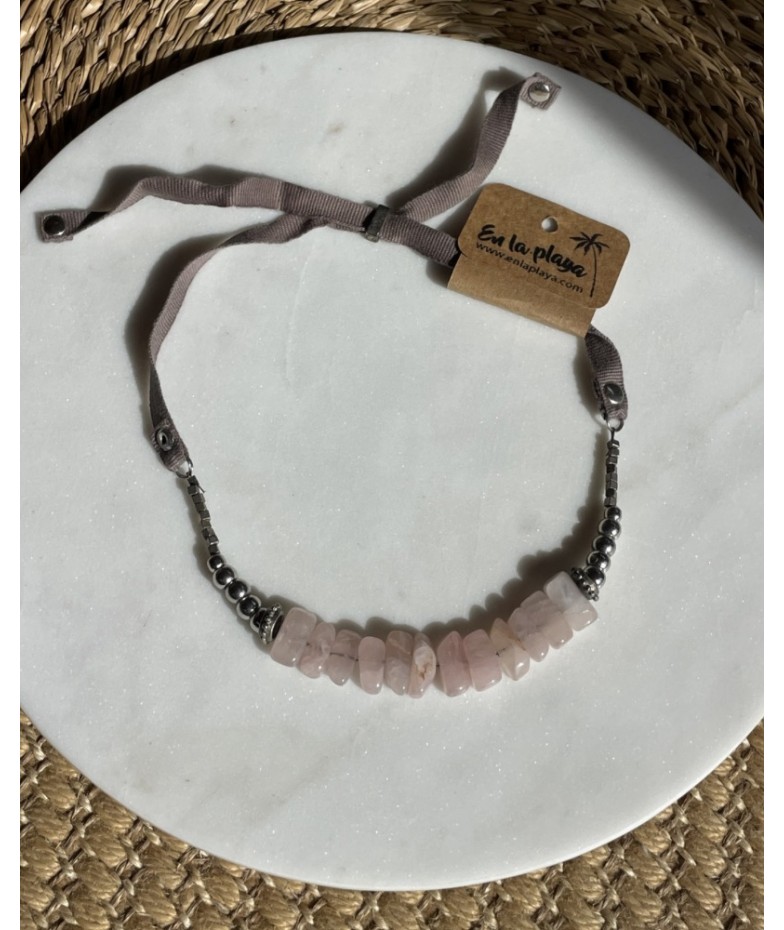 Collar coachella cuarzo rosa